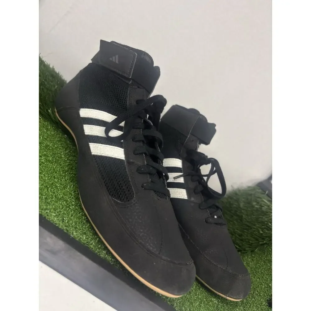 Adidas HVC 2 Wrestling Shoes Black Leather Mid Top AQ3325 Mens US Size 10 - Picture 3 of 9